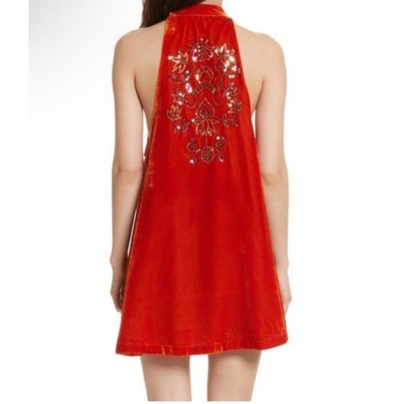 FREE PEOPLE orange velvet sequins swing dress - Picture 3 of 9